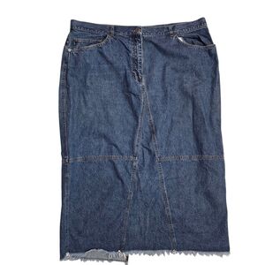 Vintage Ralph Lauren Jeans Co. Blue Denim Midi Fringe Hem Skirt Plus 22W Y2K